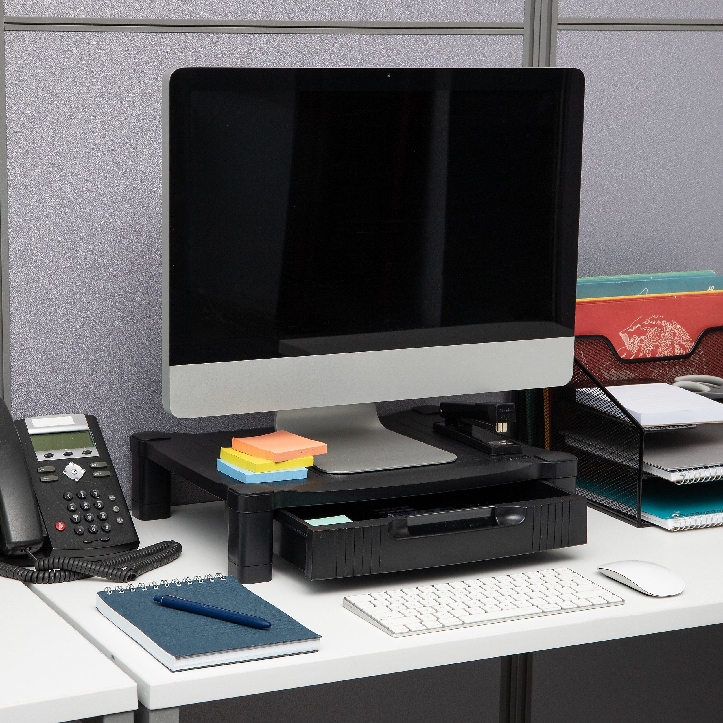 Mind Reader Monitor Stand Riser with Drawer Storage, Up to 22 lbs., Black (DRPLMONST-BLK)
