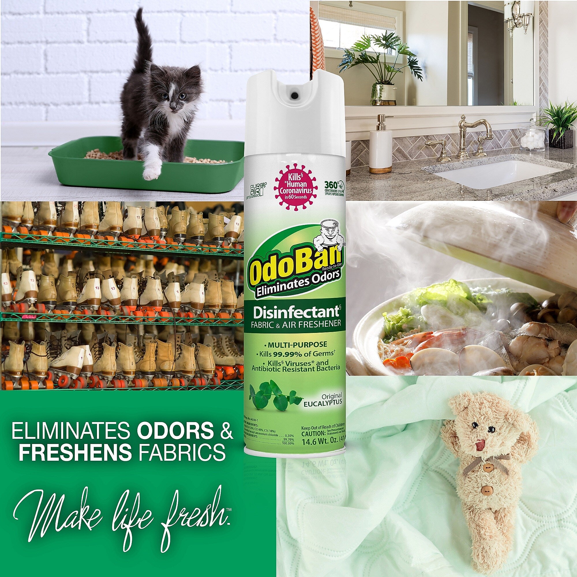 OdoBan Ready to Use Disinfectant Air Freshener & Deodorizer Spray, 14.6 oz., Original Eucalyptus Scent (910001-14A)