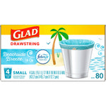 Glad 4 Gallon Drawstring Kitchen Trash Bags, Febreze Freshness Beachside Breeze Scent, Blue, 80/Box (79155)