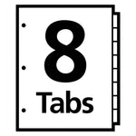 Write and Erase Big Tab Durable Plastic Dividers, 3-Hole Punched, 8-Tab, 11 x 8.5, White, 1 Set
