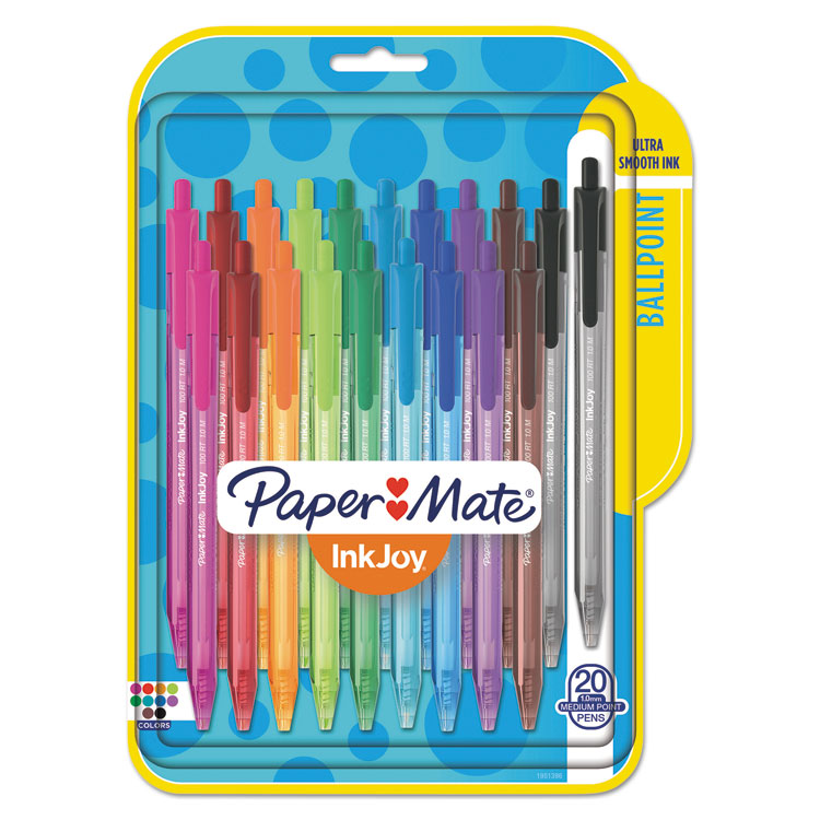 InkJoy 100 RT Ballpoint Pen, Retractable, Medium 1 mm, Assorted Ink and Barrel Colors, 20/Pack