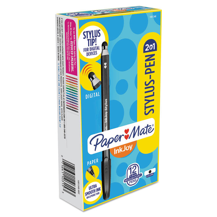 Inkjoy 100 Ballpoint Pen/stylus, Stick, Medium 1 Mm, Black Ink, Black Barrel, Dozen
