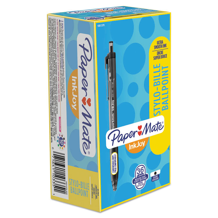 InkJoy 300 RT Ballpoint Pen, Retractable, Medium 1 mm, Black Ink, Black Barrel, 36/Box