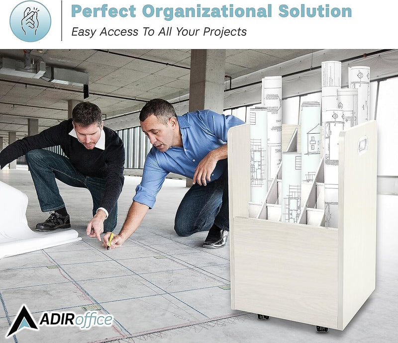 AdirOffice 20-Slot Mobile Roll File, 24.75"H x 15.25"W x 13.25"D, White (624-WHI-KIT1)