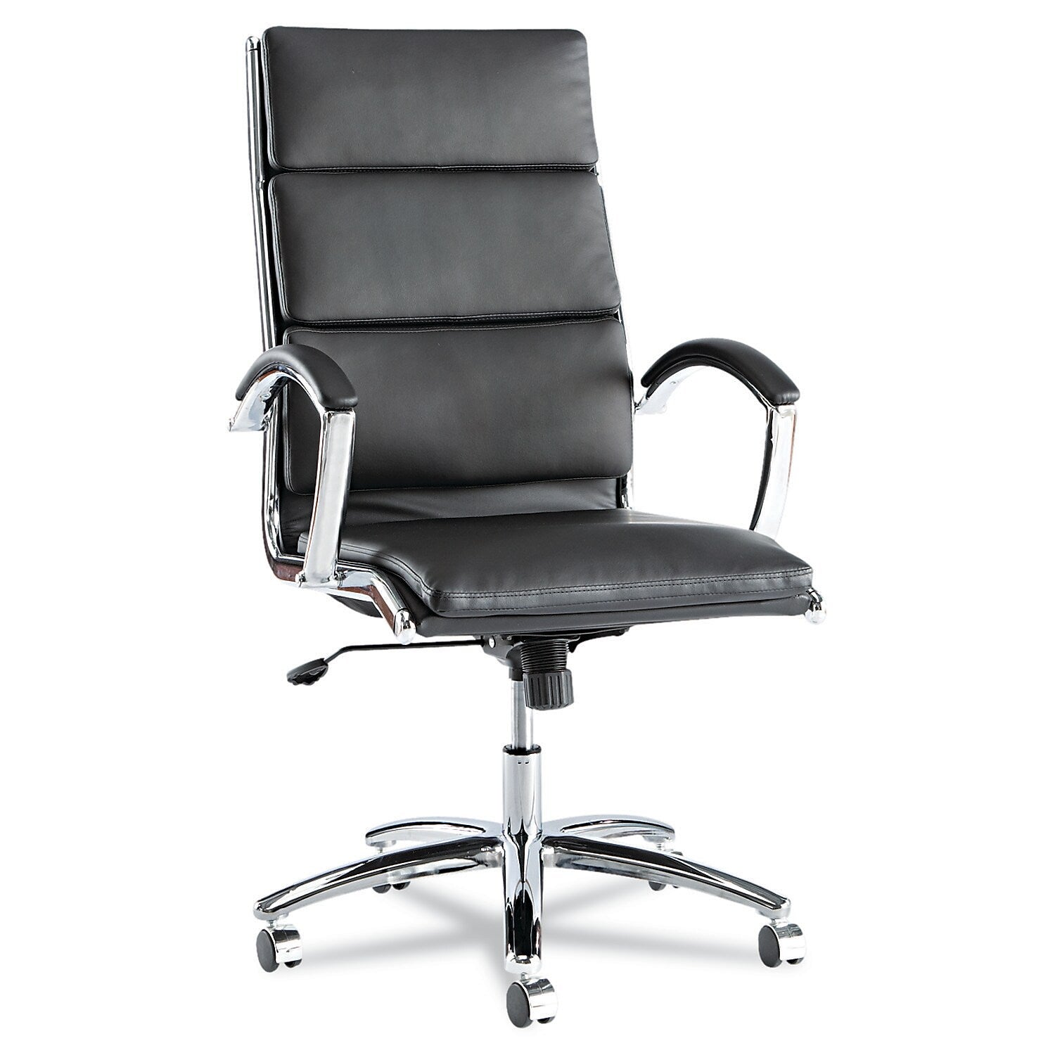 Neratoli High-Back Swivel/Tilt Chair , Black Soft-Touch Leather , Chrome Frame