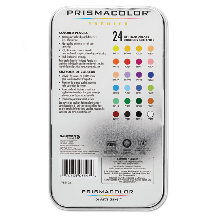 Premier Colored Pencil, 3 mm, 2B, Assorted Lead and Barrel Colors, 24/Pack