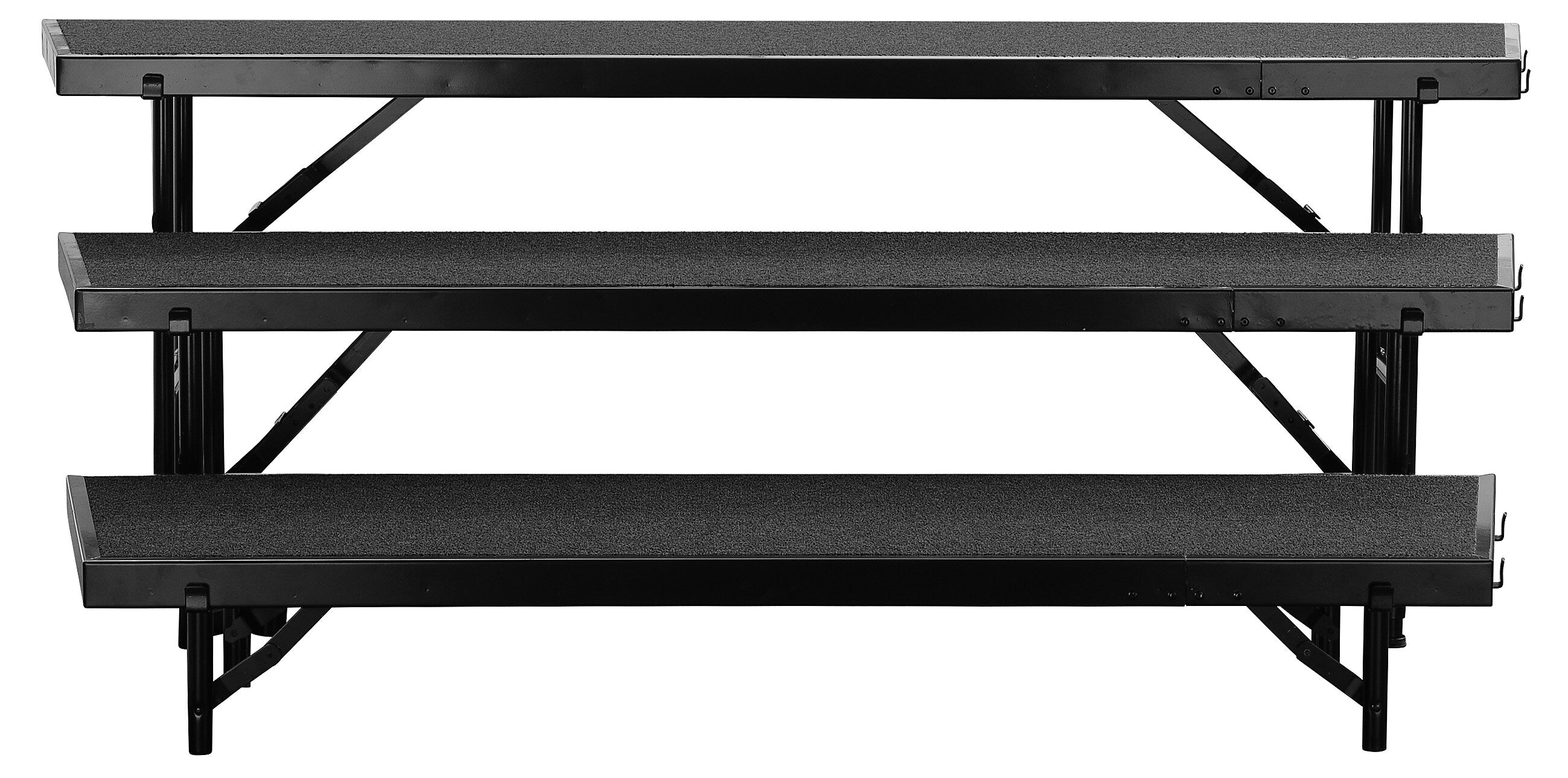 NPS 3-Level Tapered Standing Choral Riser, 54"W x 60”-72”L x 24"H, Black Carpet (RT3LC10)