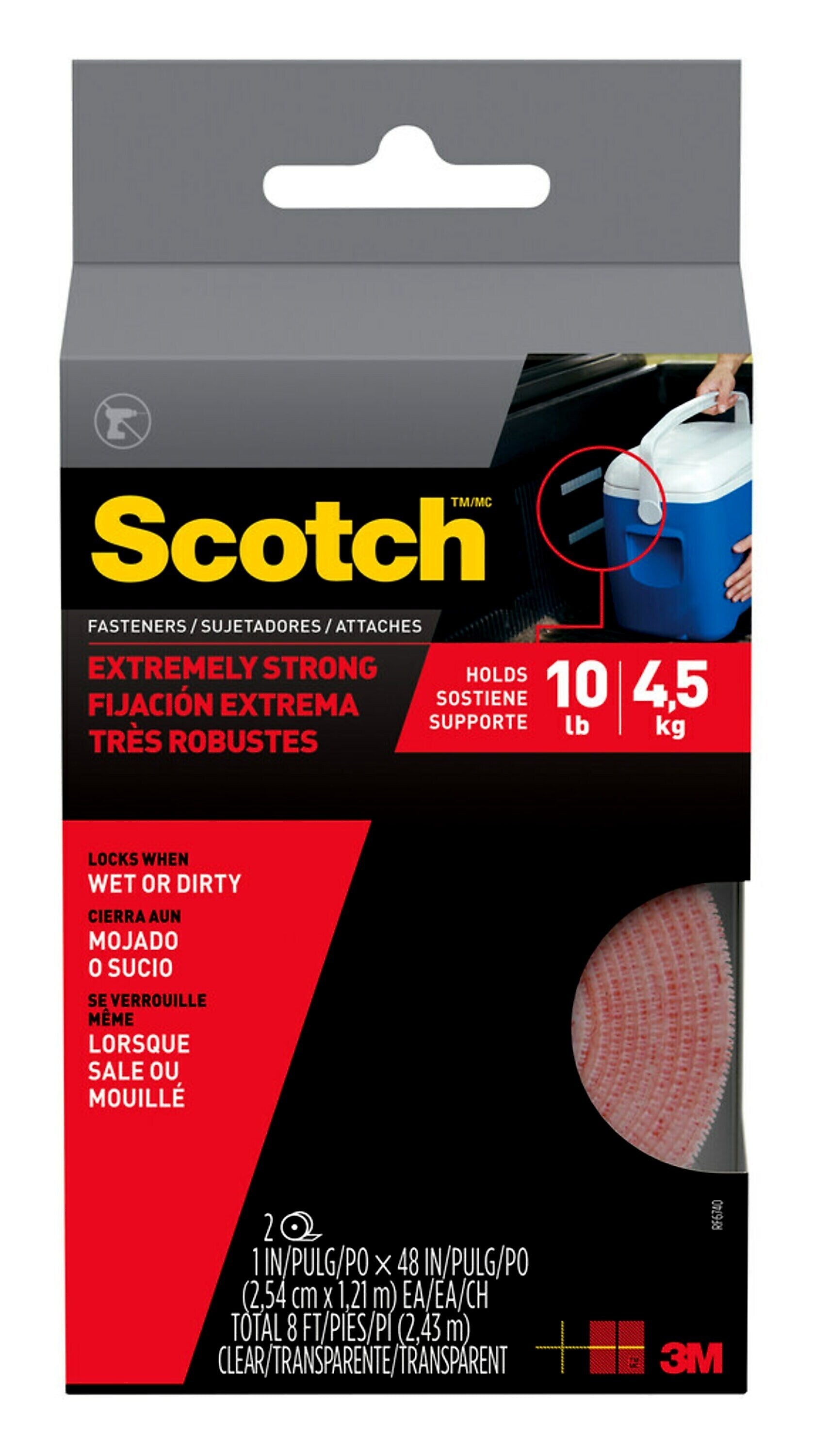 Scotch Extreme Fasteners, Clear, 1" x 4', 24/Pack (RF6740)