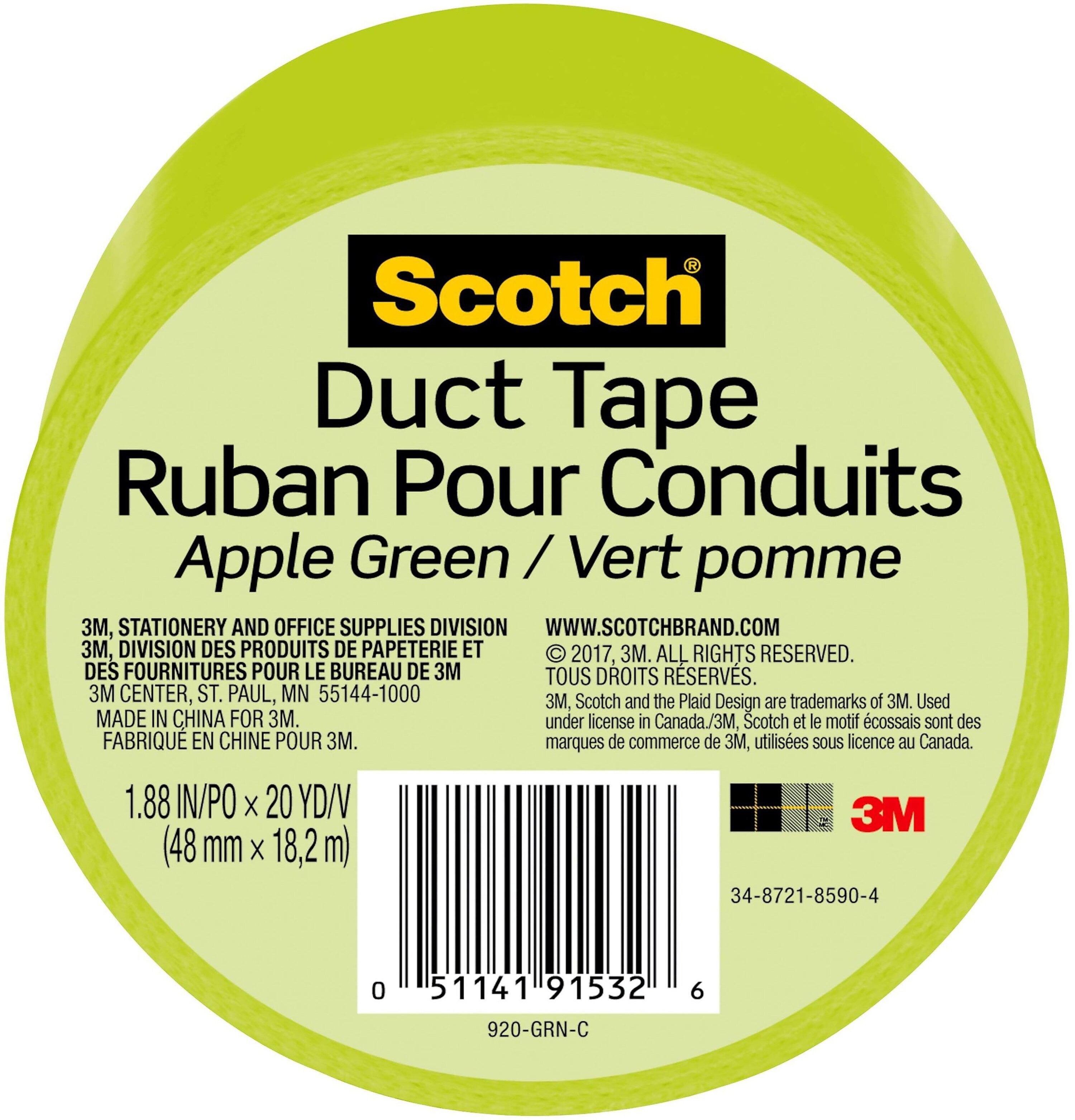 Scotch Duct Tape, 1.88" x 20 yds., Green (920-GRN-C)