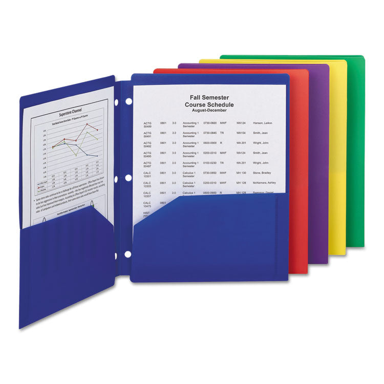 Poly Snap-In Two-Pocket Folder, 50-Sheet Capacity, 11 X 8.5, Assorted, 10/pack