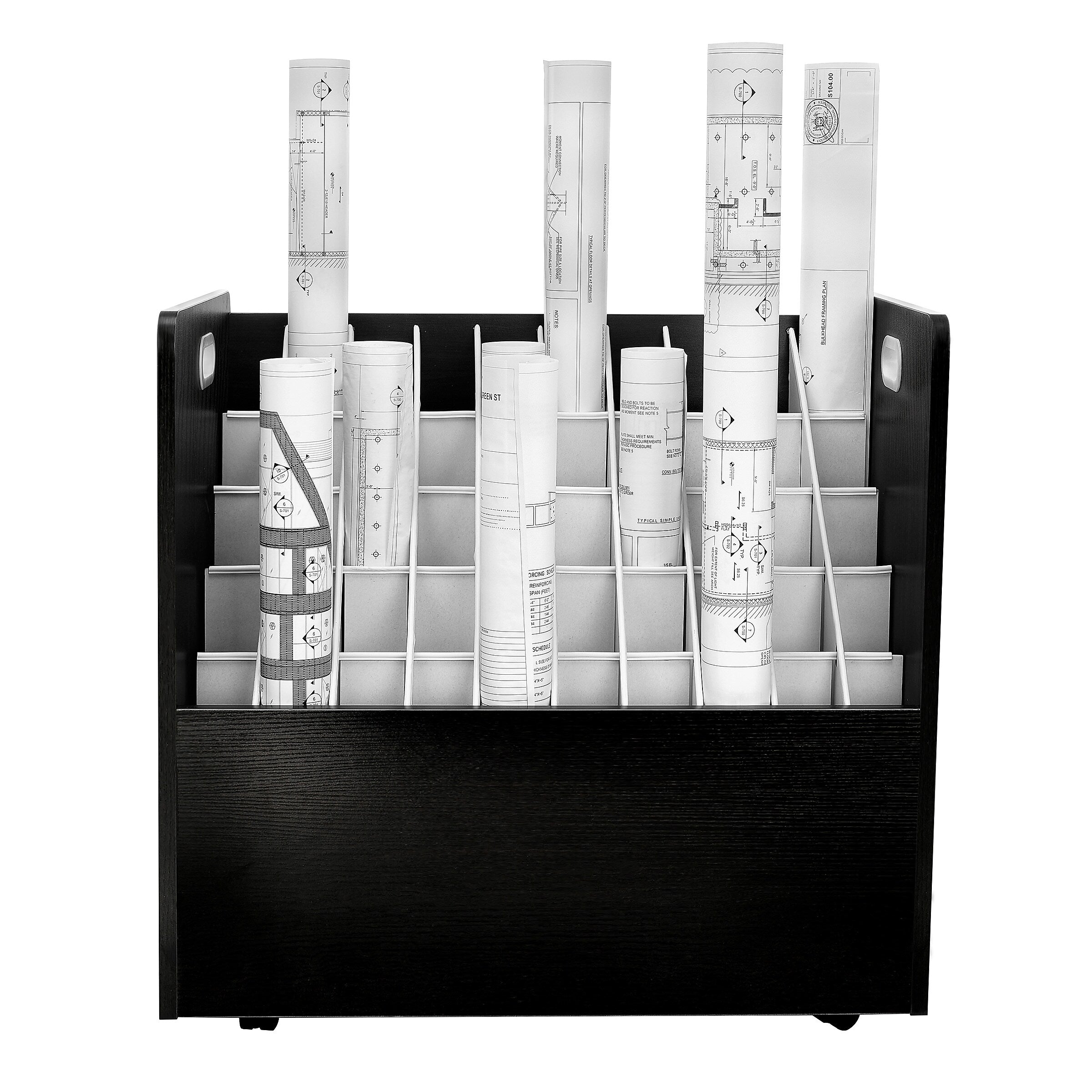 AdirOffice 50-Slot Mobile Roll File, 28.5"H x 30"W x 15.75"D, Black, 2/Pack (626-BLK-2PK)