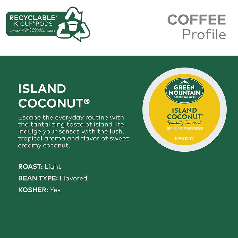 Green Mountain Coffee Roasters Island Coconut Coffee Keurig® K-Cup® Pods, Light Roast, 24/Box (5000365434)