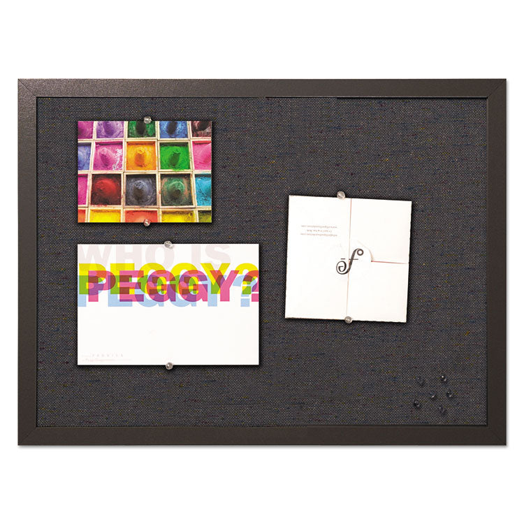 Designer Fabric Bulletin Board, 24" x 18", Black Surface, Black Fiberboard (MDF) Frame