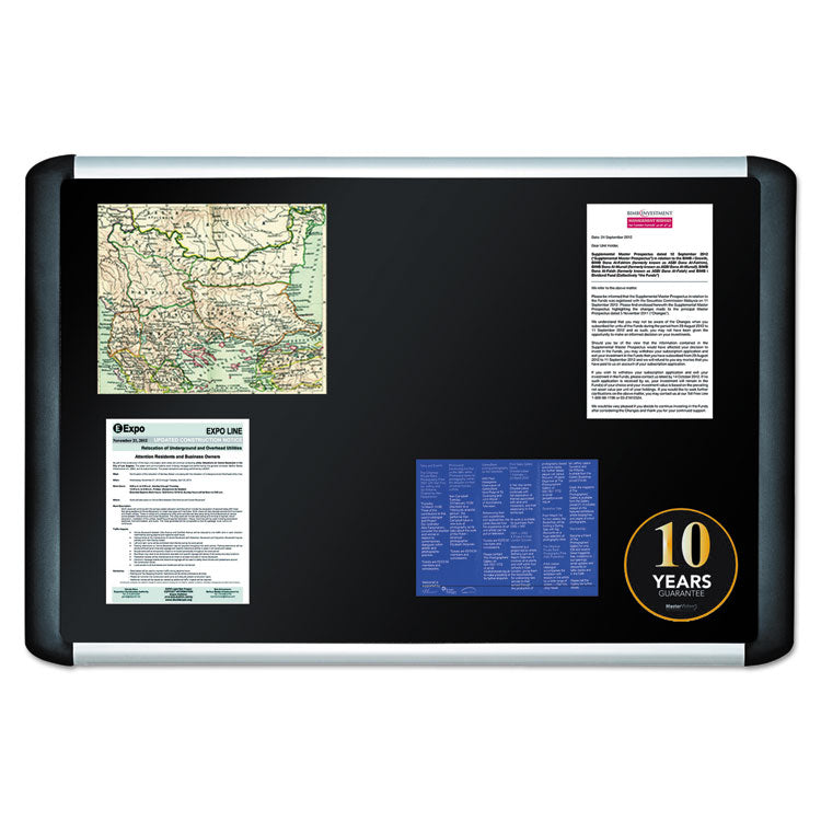 Soft-touch Bulletin Board, 48" x 36", Black Surface, Black/Satin Aluminum Frame