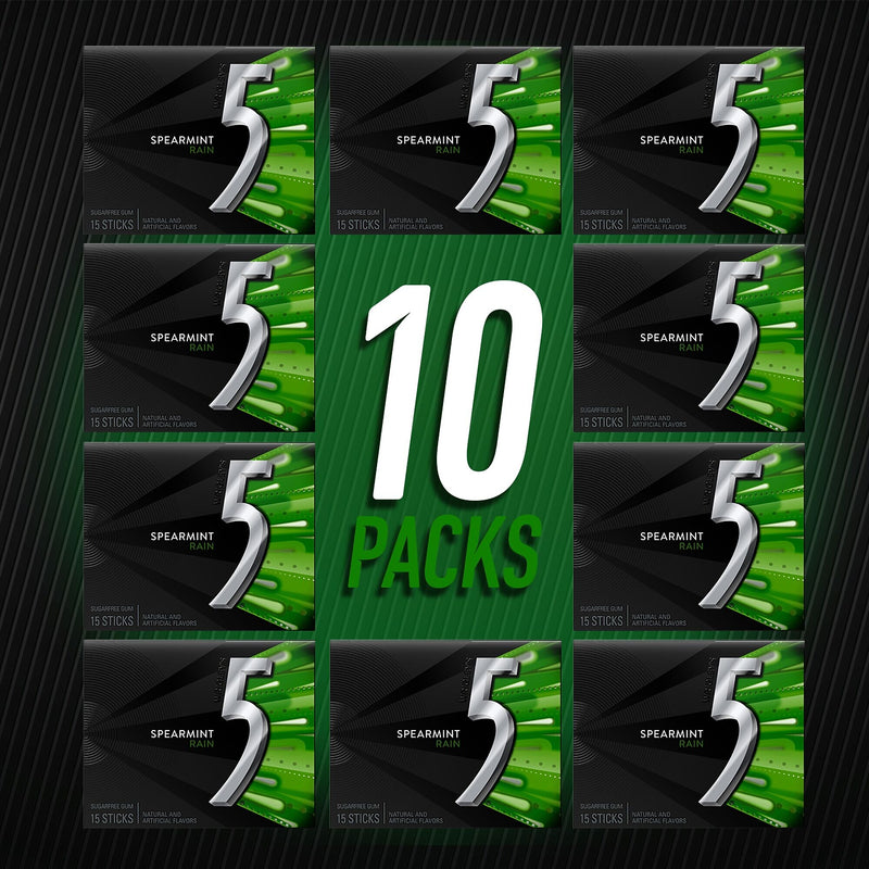 5 Gum Sugar Free Spearmint Rain Gum, 15 Pieces/Pack, 10 Packs/Box (WMW51404)