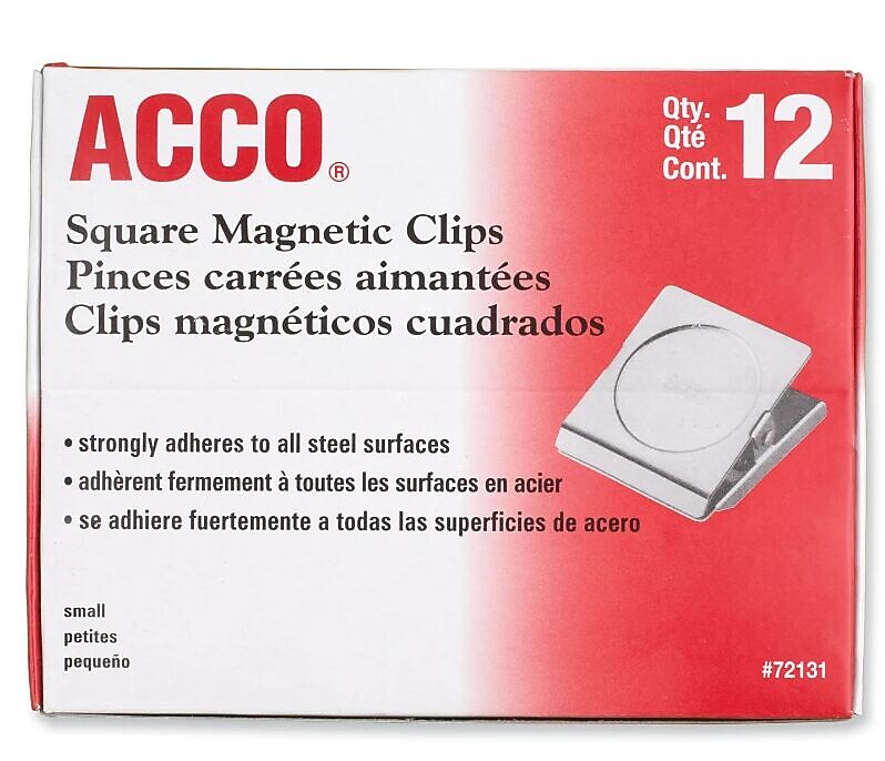 ACCO Magnetic Clips, 0.88" Jaw Capacity, Silver, 12/Pack (72131)