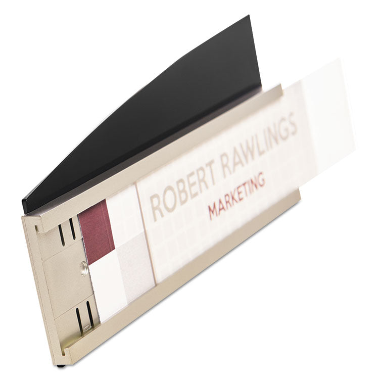Interior Image Anti-Glare Sign Holder, Landscape, 8.5" x 2" Insert, Black/Silver