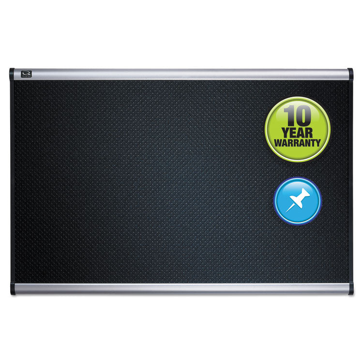 Prestige Black Embossed Foam Bulletin Board, 48" x 36", Black Surface, Silver Aluminum/Plastic Frame