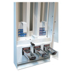 Coin-Operated Soap Vender, 3-Column, 16.25 X 9.5 X 37.75, White/blue