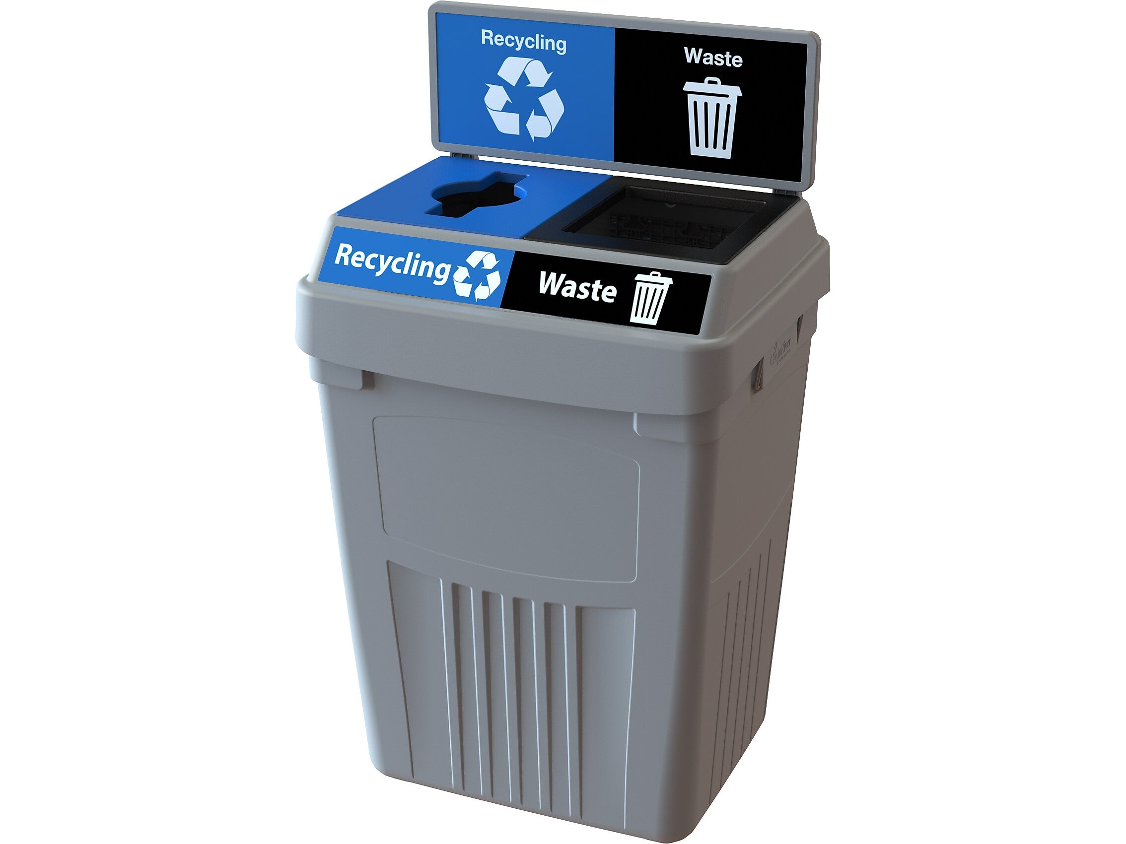 CleanRiver FlexE Plastic Trash & Recycling Bin Combo, 50 Gallon, Gray (FX50B-GY2-R-BE-W-BK)