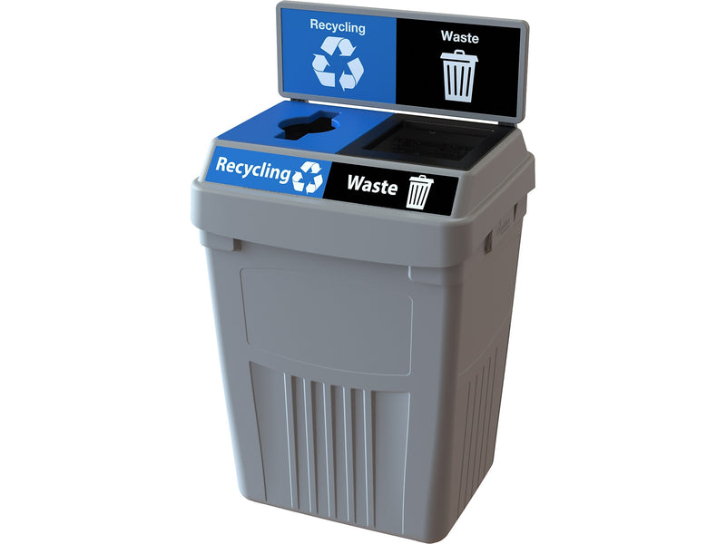 CleanRiver FlexE Plastic Trash & Recycling Bin Combo, 50 Gallon, Gray (FX50B-GY2-R-BE-W-BK)