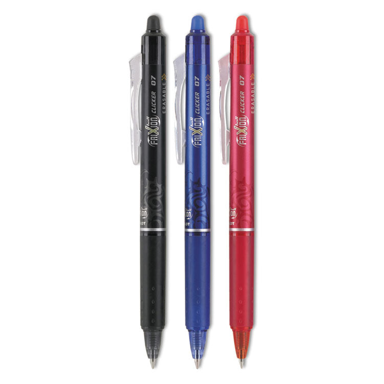 FriXion Clicker Erasable Gel Pen, Retractable, Fine 0.7 mm, Assorted Business Ink and Barrel Colors, 3/Pack
