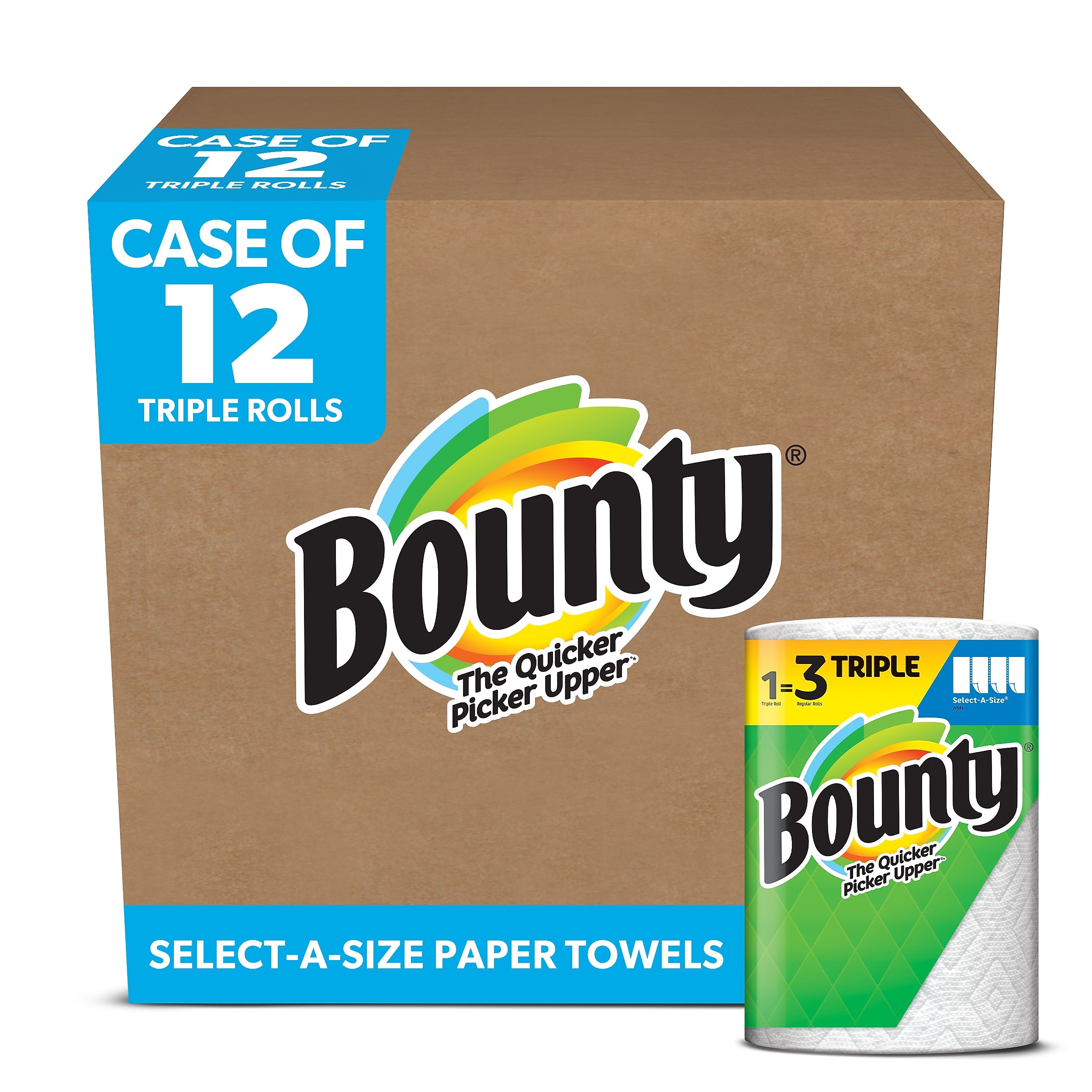 Bounty Select-A-Size Triple Roll Paper Towels, 2-ply, 123 Sheets/Roll, 12 Rolls/Pack (66980/05829)