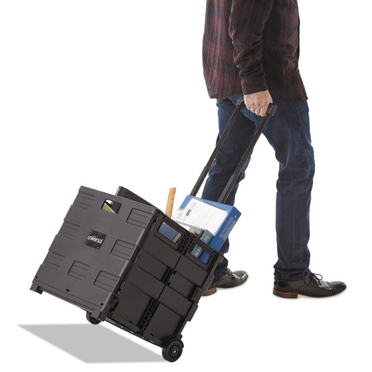 Collapsible Mobile Storage Crate, Plastic, 18.25 x 15 x 18.25 to 39.37, Black