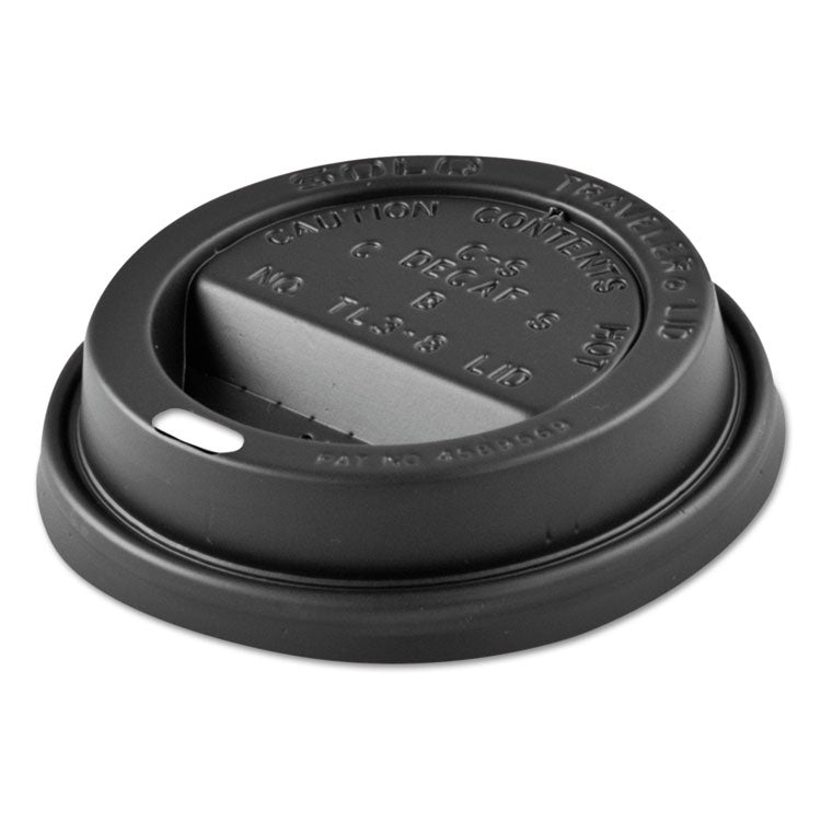 Solo Traveler Sip Through Lids for ThermoGuard Hot Cups, Fits 12 oz to 24 oz Hot Cups, Plastic, Black, 1,200/Carton