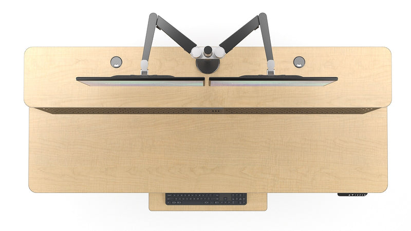 VersaDesk PowerLift Split-Level 72"W Electric Rectangular Adjustable Standing Desk, Maple/Black (PL2SD7230-BM)