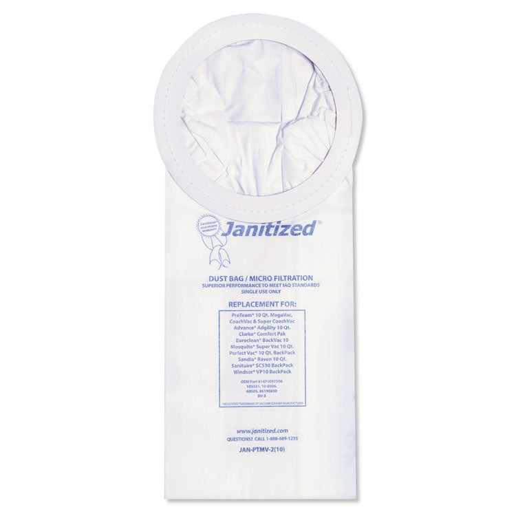 Vacuum Filter Bags Designed to Fit ProTeam 10 qt Super Coach/MegaVac, 100/Carton
