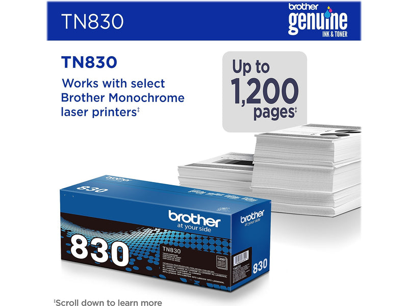Brother TN830 Standard Yield Black Toner Cartridge, print up to 1,200 pages