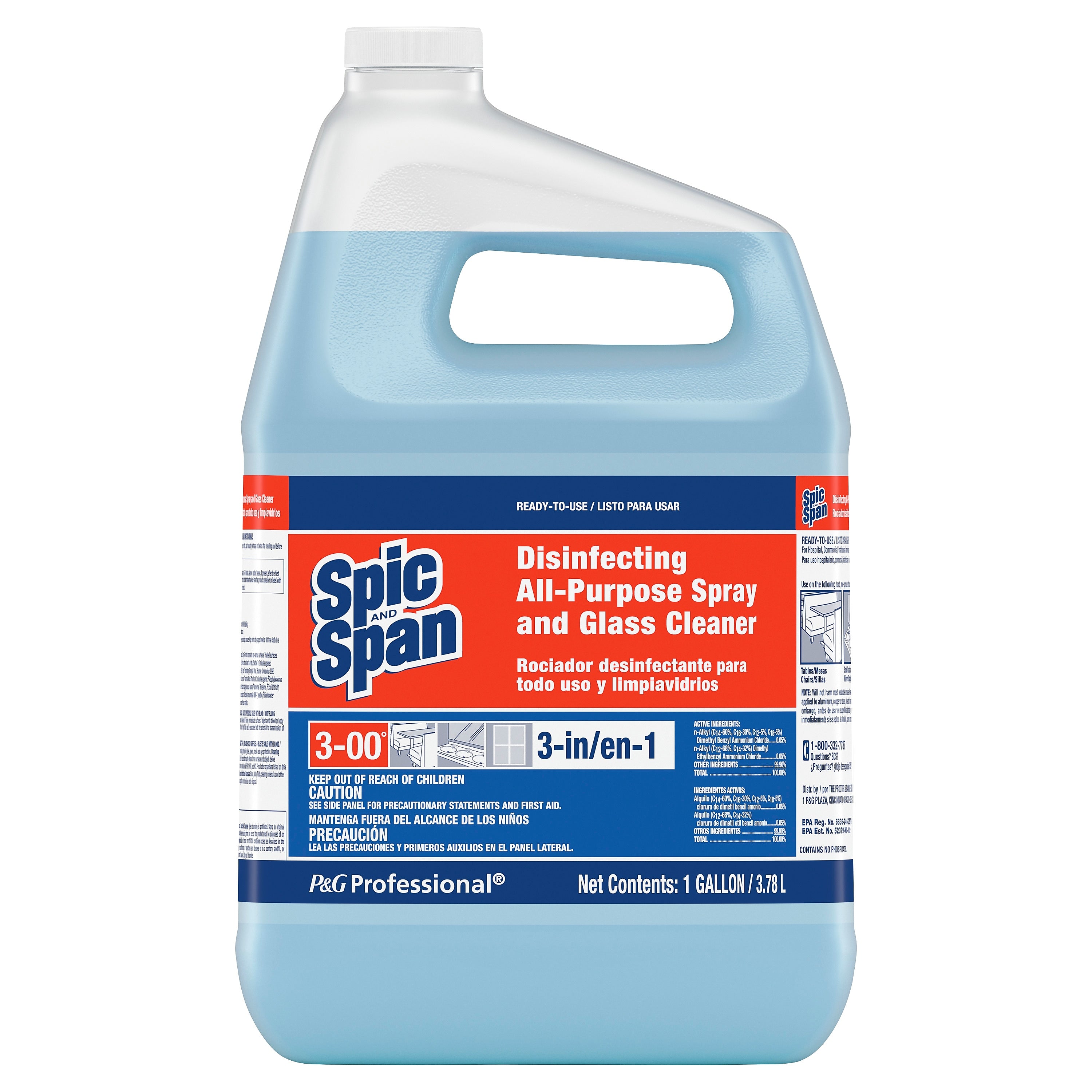 Spic and Span Professional Bulk 3-in-1 Disinfecting Multi Purpose Surface and Glass Cleaner, Fresh Scent, 3/Carton (58773)