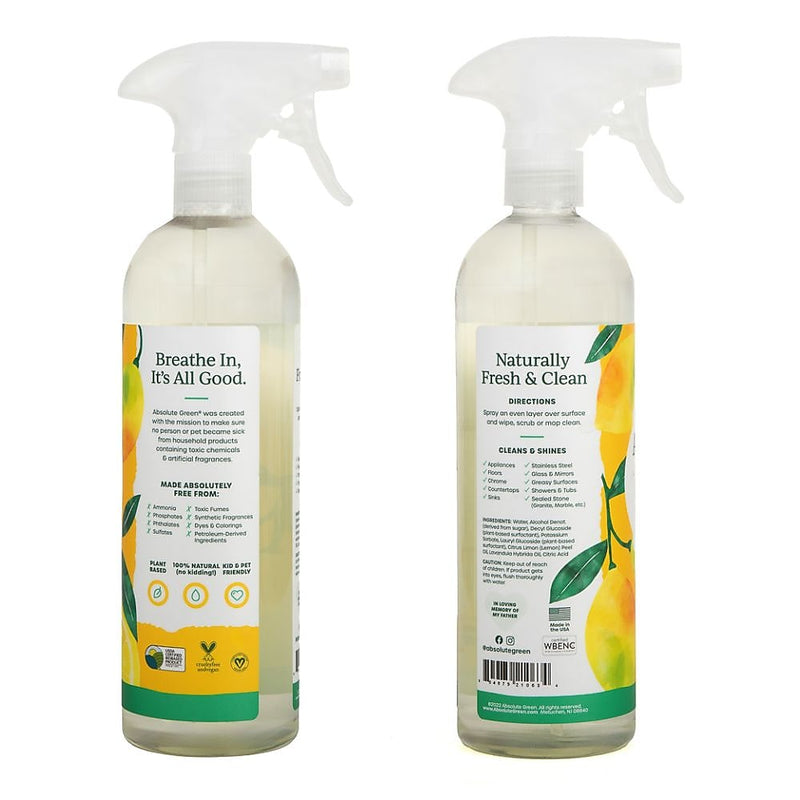Absolute Green Eco-Friendly All-Purpose Cleaner, Fresh Lemon Scent, 25 Fl Oz., 6/Carton (AG2-ST-6)