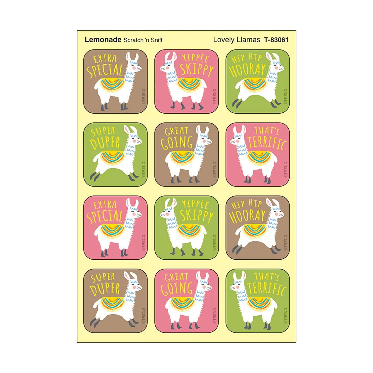 Trend Enterprises Lovely Llamas Lemonade Scent Scratch 'n Sniff Stinky Stickers, Multicolored, 48/Pack, 6/Packs/Bundle