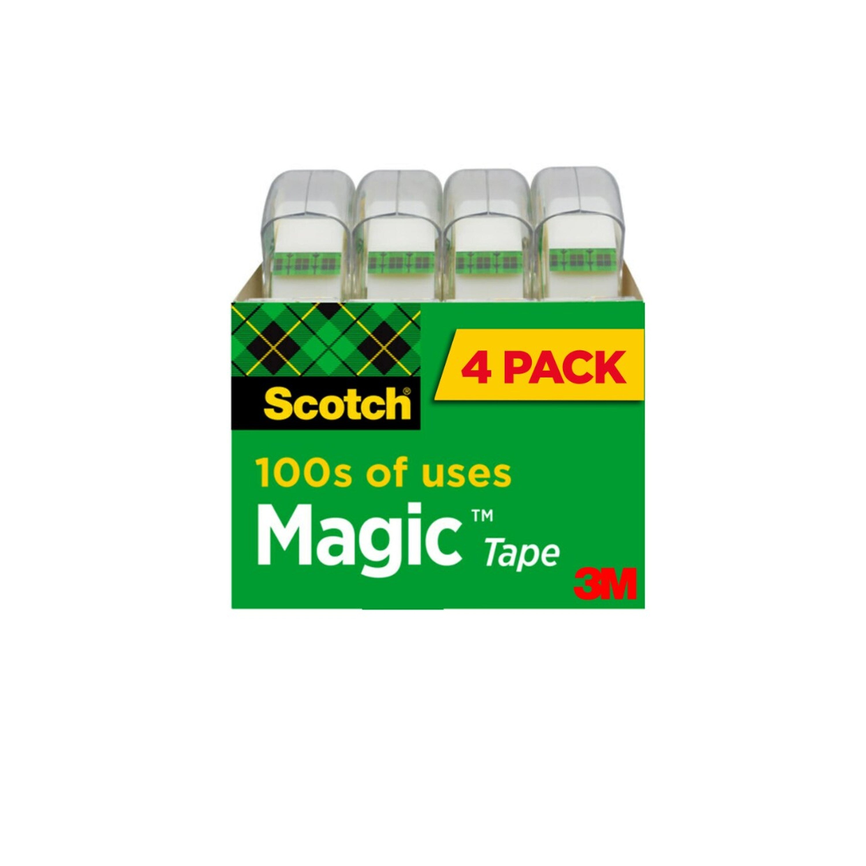 Scotch Magic Invisible Clear Tape With Dispenser, 0.75" x 8.33 yds., 1" Core, Transparent, 4 Rolls/Pack (SCOTCH4105)