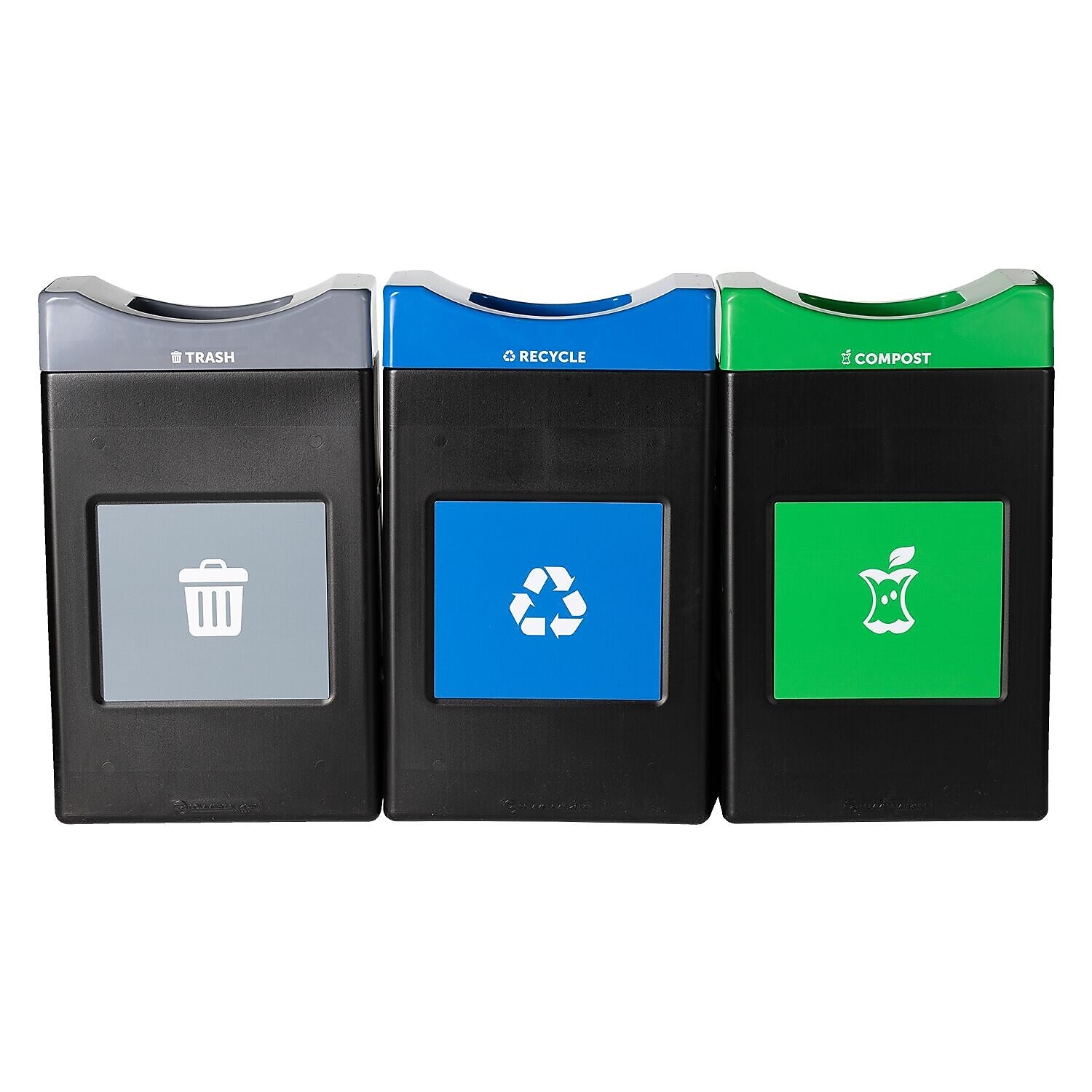 Commercial Zone Avante Series Polyethylene Triple-Stream Trash, Recycling and Compost Center, 90 Gallon, Black (787307MSA)