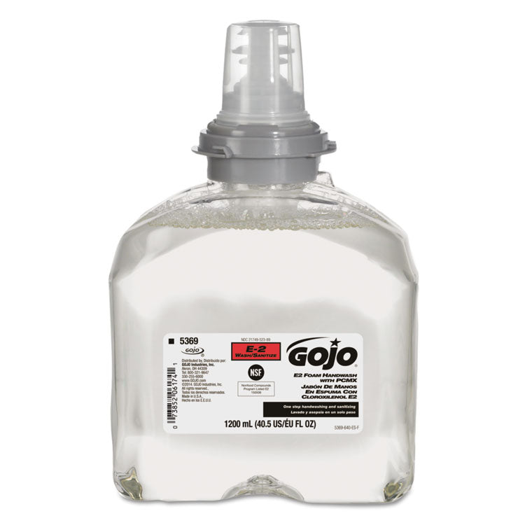 E2 Foam Handwash with PCMX Refill for TFX Dispensers, Fragrance-Free, 1,200 mL, 2/Carton