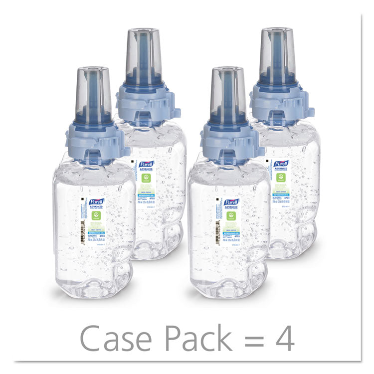 Advanced Hand Sanitizer Green Certified Gel Refill, For ADX-7 Dispensers, 700 mL, Fragrance-Free, 4/Carton