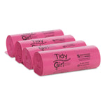 Feminine Hygiene Sanitary Disposal Bags, 4" x 4" x 10", Pink/Black, 150 Bags/Roll, 4 Rolls/Carton