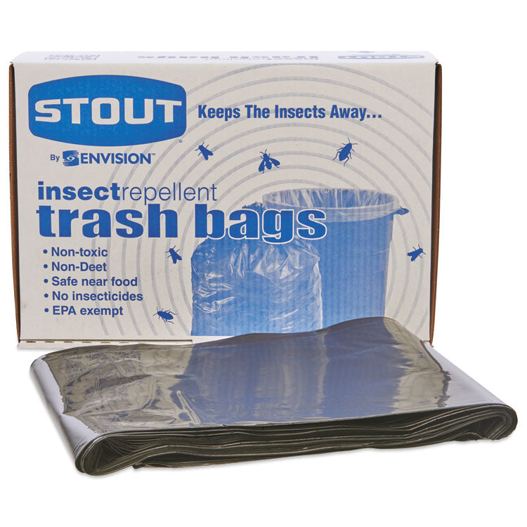 Insect-Repellent Trash Bags, 45 Gal, 2 Mil, 40" X 45", Black, 65/box
