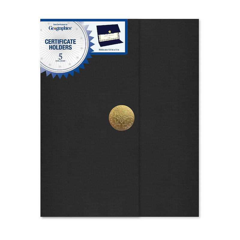 Royal Consumer Tri-Fold Certificate Holders, Black, 5/Pack (GEO47838)