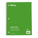 C-Line 3-Subject Notebooks, Wide Ruled, 120 Sheets, Assorted Colors, 3/Bundle (CLI22046-3)