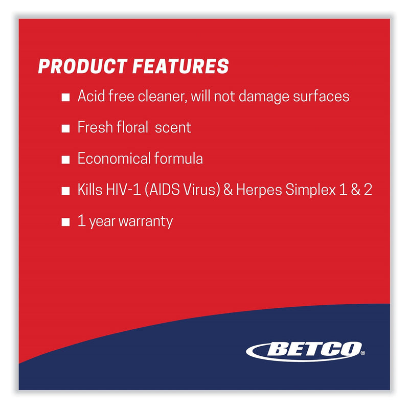 Betco Rest Stop Non-Acid Bowl and Restroom Cleaner, Floral Fresh Scent, 32 oz Bottle, 12/Carton