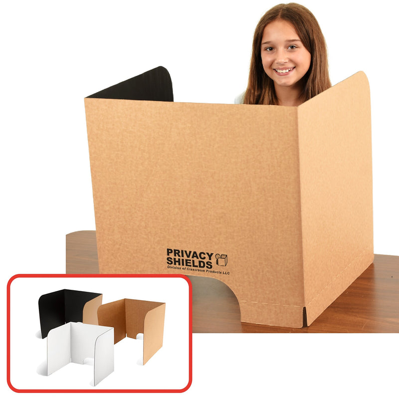 Classroom Products Foldable Cardboard Freestanding Privacy Shield, 20"H x 20"W, Black/Kraft, 20/Box (VB2020 BK)