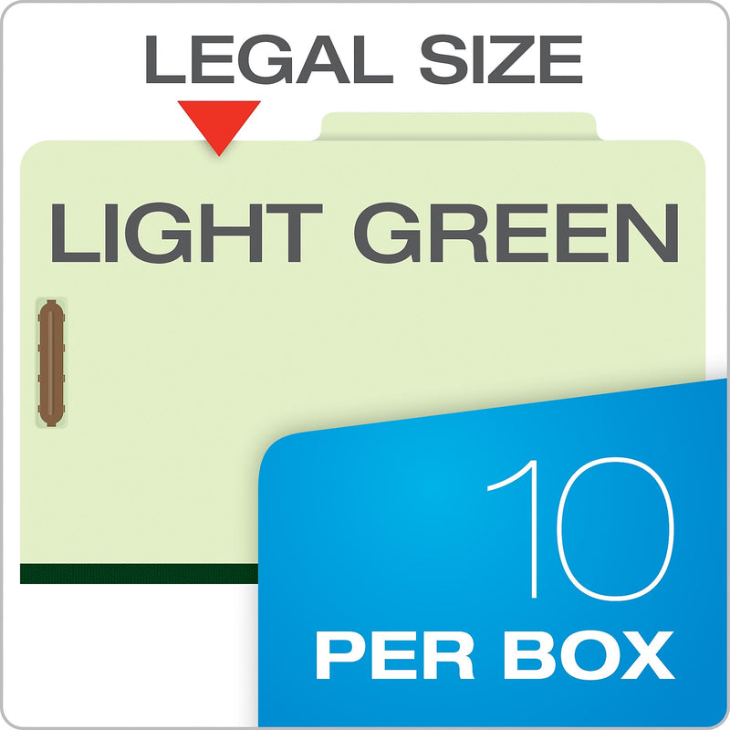 Pendaflex Pressboard Classification Folder, 2-Dividers, 2 1/2" Expansion, Legal Size, Light Green, 10/Box (17176EE)
