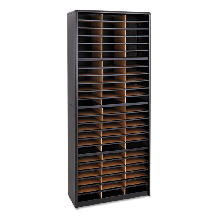 Steel/Fiberboard Literature Sorter, 72 Compartments, 32.25 x 13.5 x 75, Black