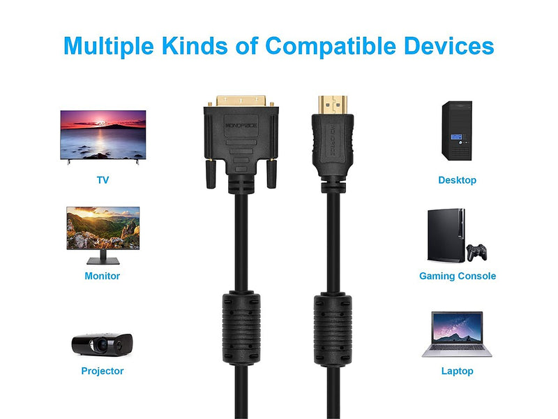 Monoprice 6' HDMI to DVI Audio/Video Cable, Male to Male, Black (102404)