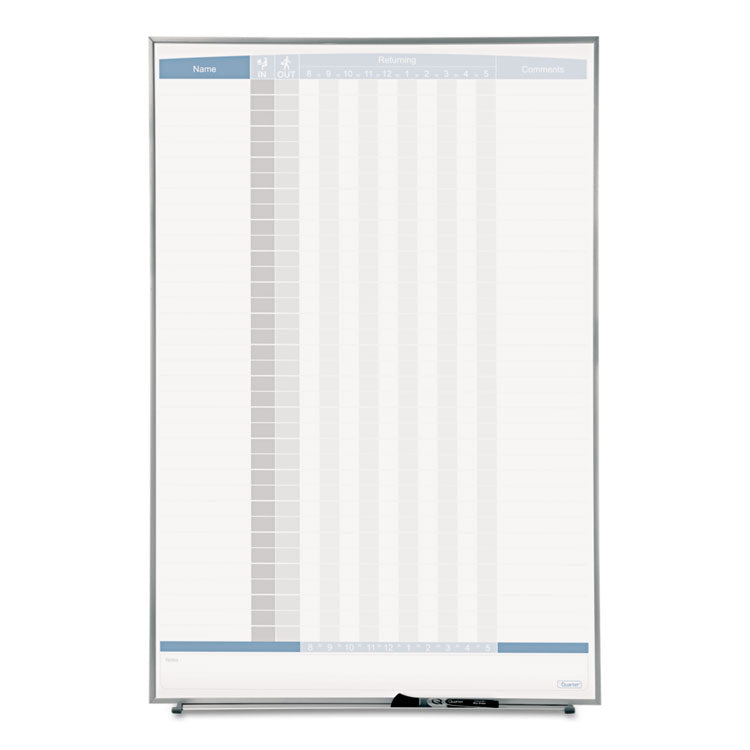Matrix Employee In/Out Board, Vertical, 36-Person Tracking, 34" x 23", White Surface, Satin Aluminum Frame