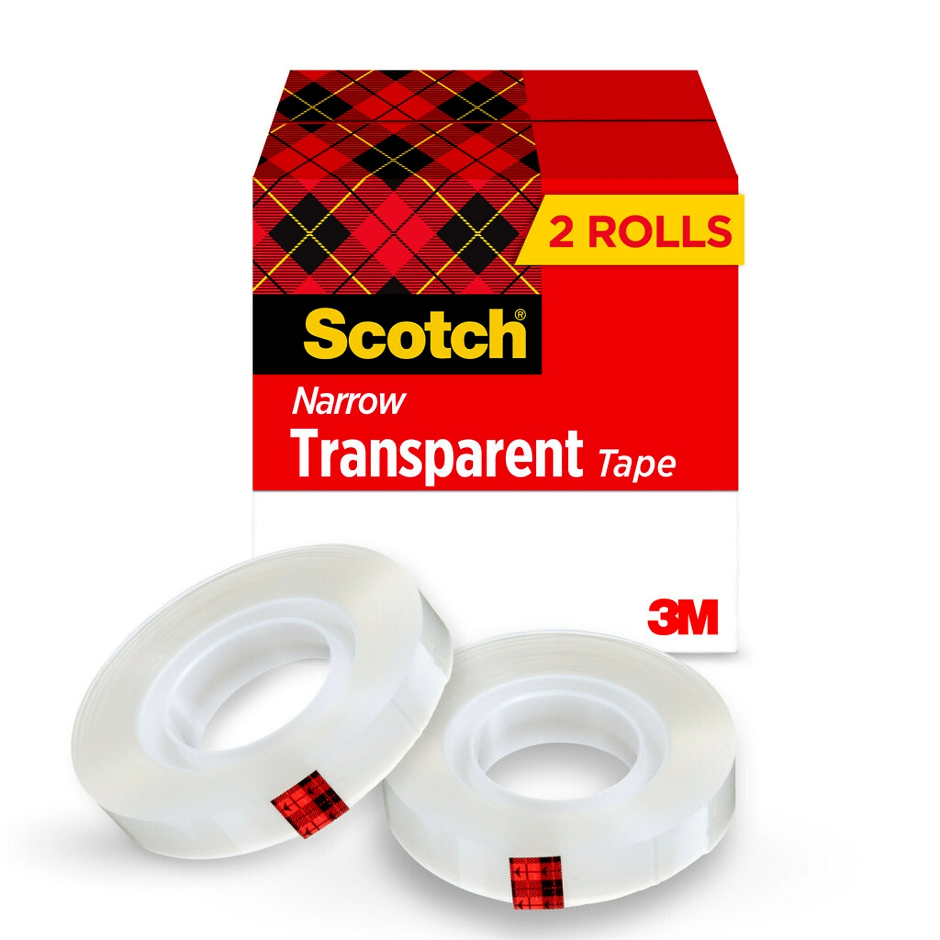 Scotch Transparent Clear Tape Refill, 0.5" x 36 yds., 1" Core, Clear, 2 Rolls/Pack (600H2)